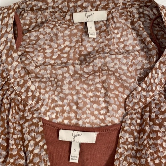 Joie silk v-neck blouson dress brown and gray - Picture 8 of 13